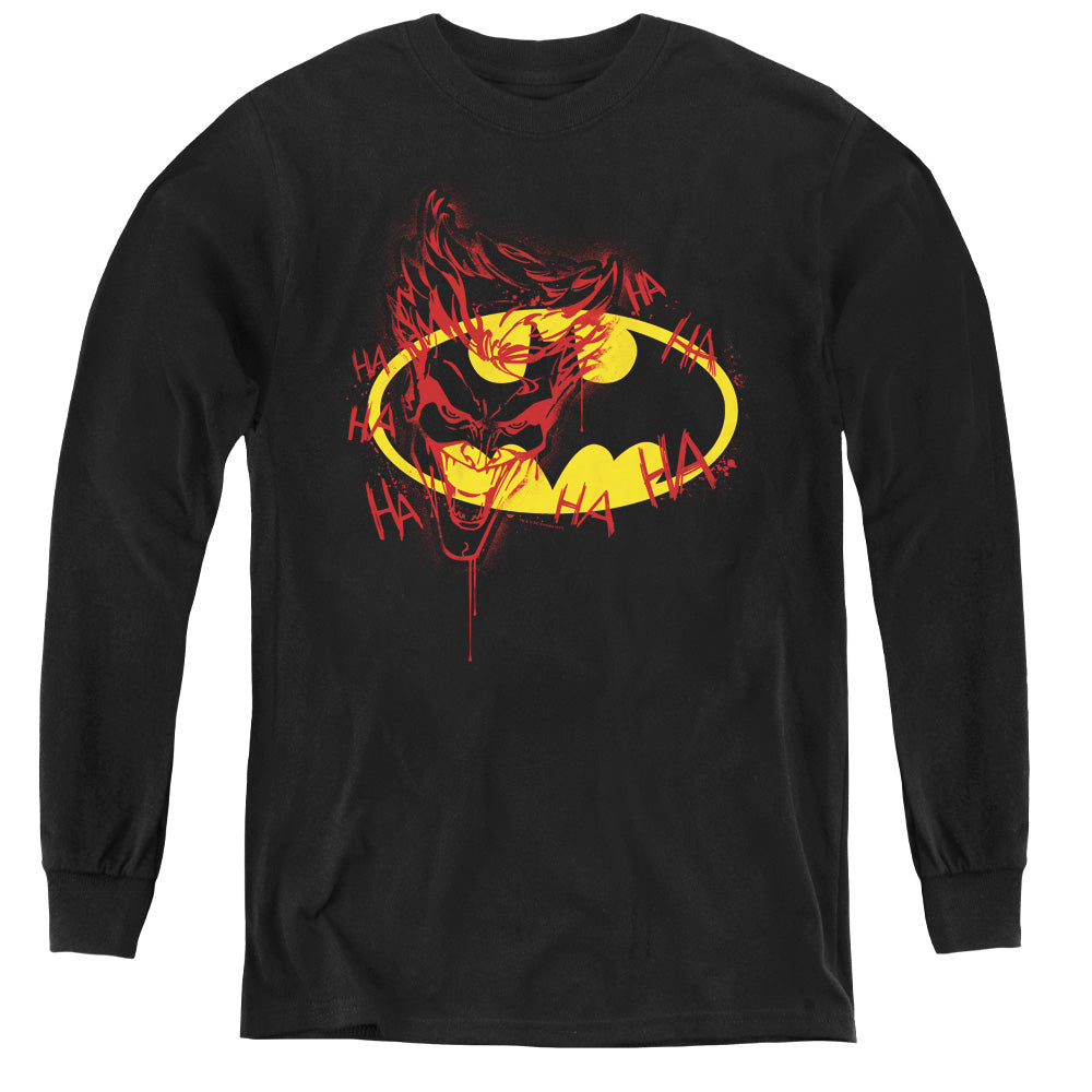 AN OFFCIALLY LICENSED BATMAN JOKER GRAFFITI YOUTH LONG SLEEVE T-SHIRT BLACK