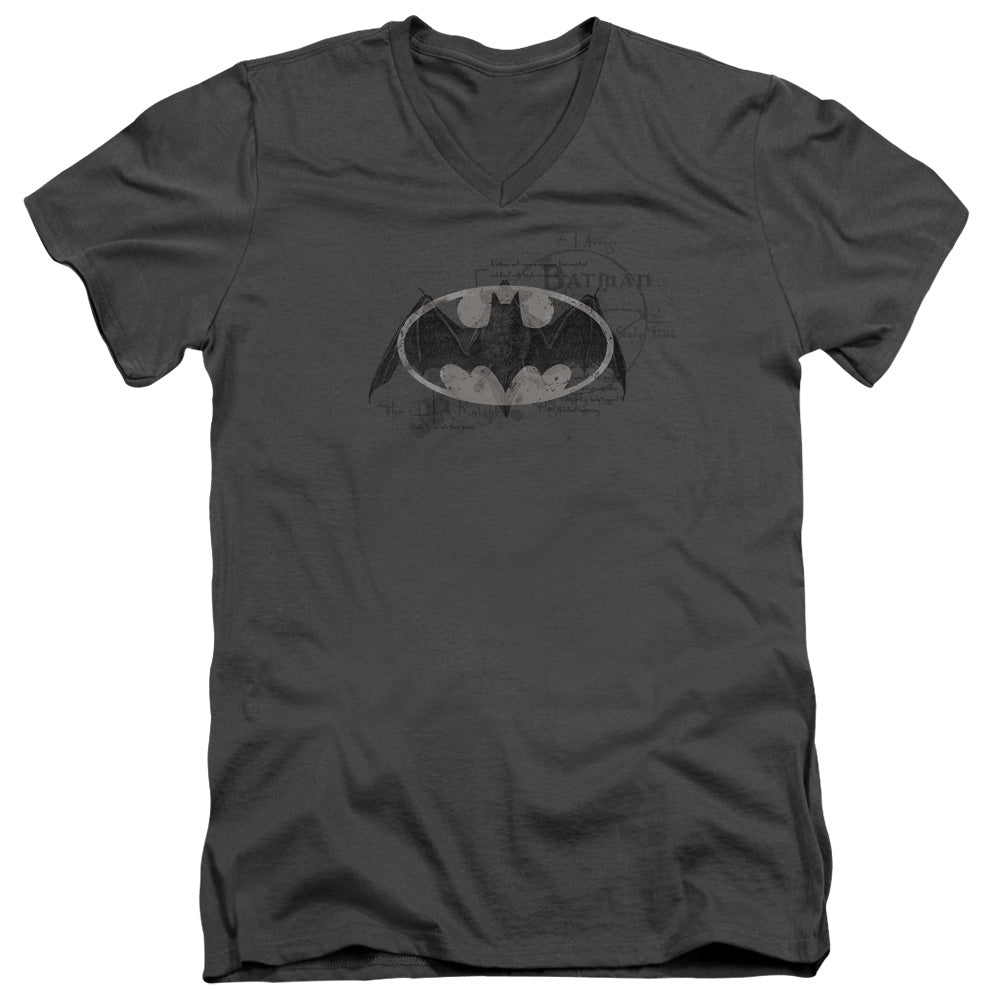 AN OFFCIALLY LICENSED BATMAN ARCANE BAT LOGO MEN'S V-NECK T-SHIRT CHARCOAL