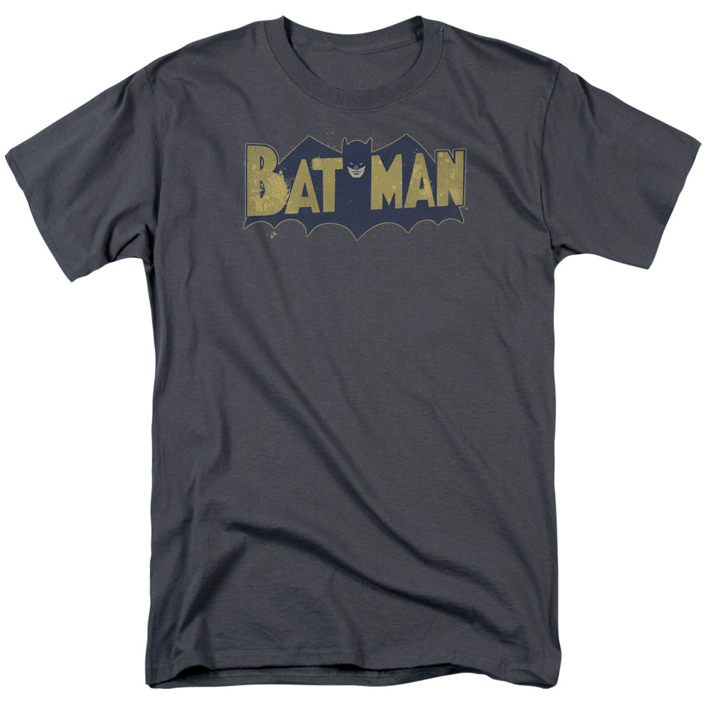 AN OFFCIALLY LICENSED BATMAN VINTAGE LOGO SPLATTER MEN'S REGULAR FIT T-SHIRT CHARCOAL