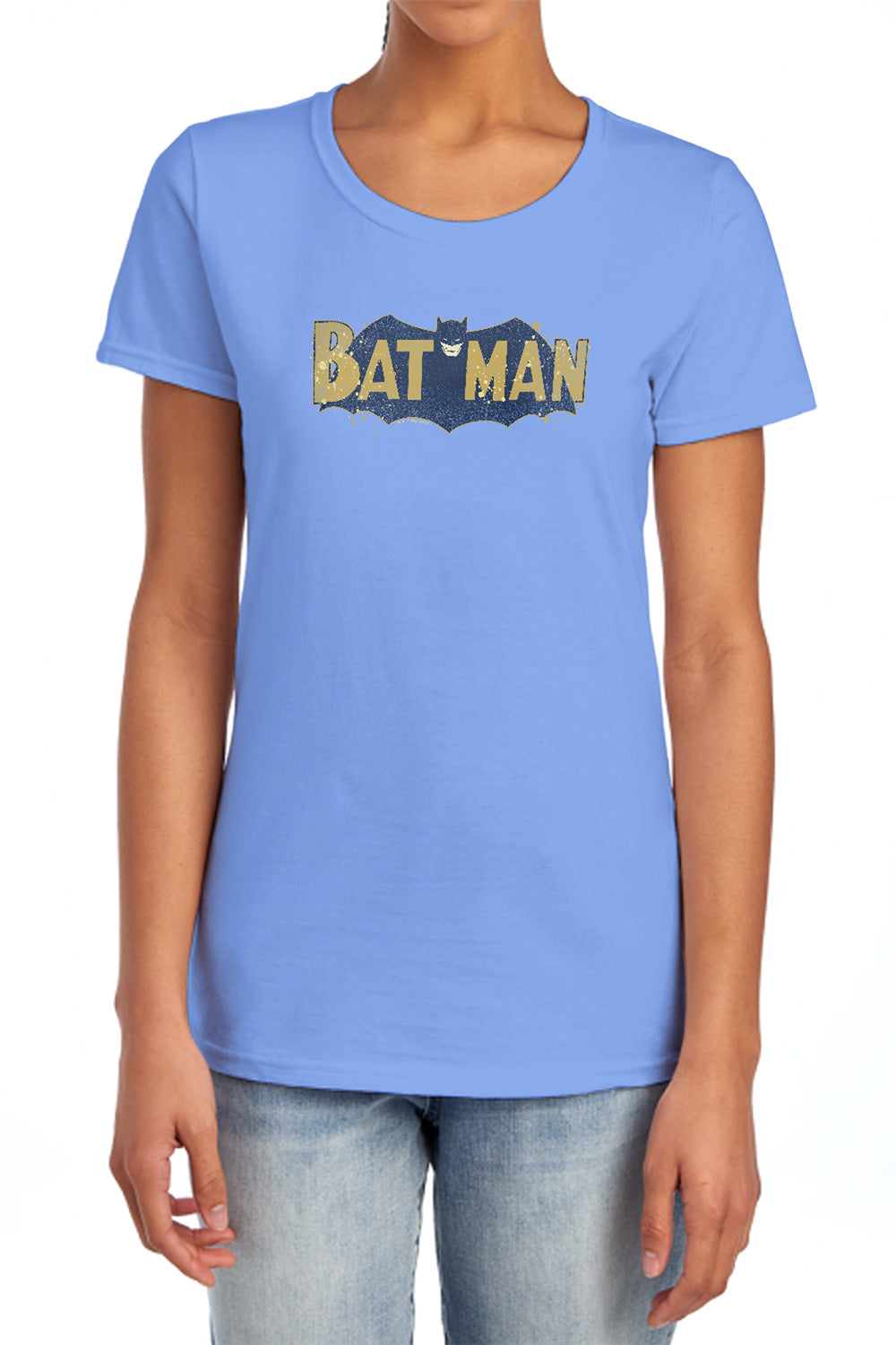 AN OFFCIALLY LICENSED BATMAN VINTAGE LOGO SPLATTER WOMEN'S REGULAR FIT T-SHIRT CHARCOAL