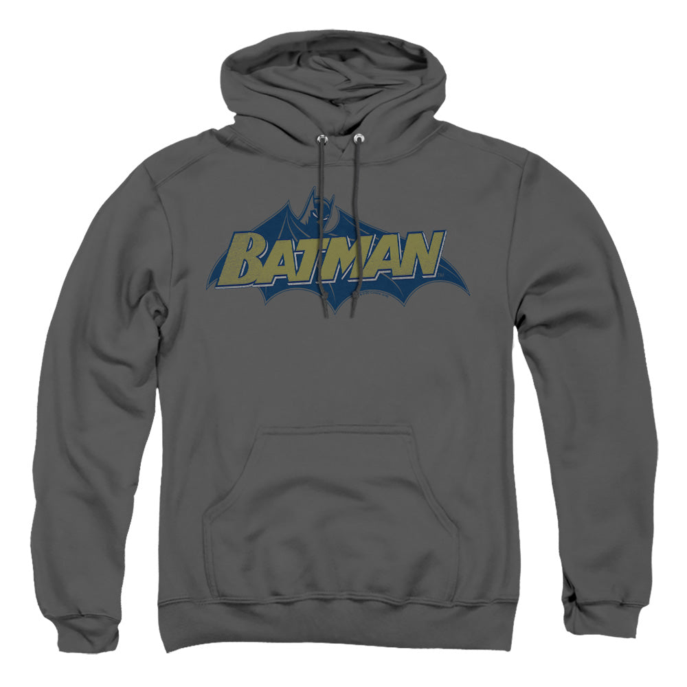 AN OFFCIALLY LICENSED BATMAN CLASSIC COMIC LOGO ADULT UNISEX PULLOVER HOODIE CHARCOAL
