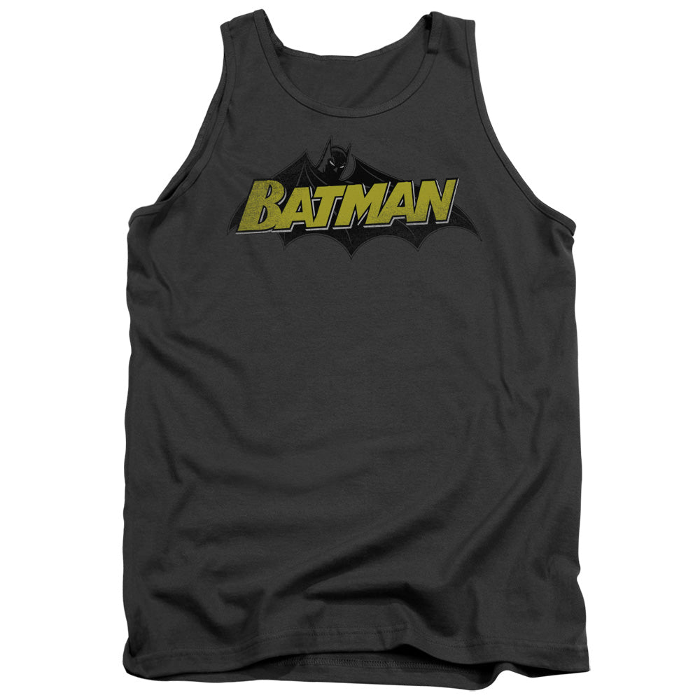 AN OFFCIALLY LICENSED BATMAN CLASSIC COMIC LOGO ADULT UNISEX TANK TOP CHARCOAL