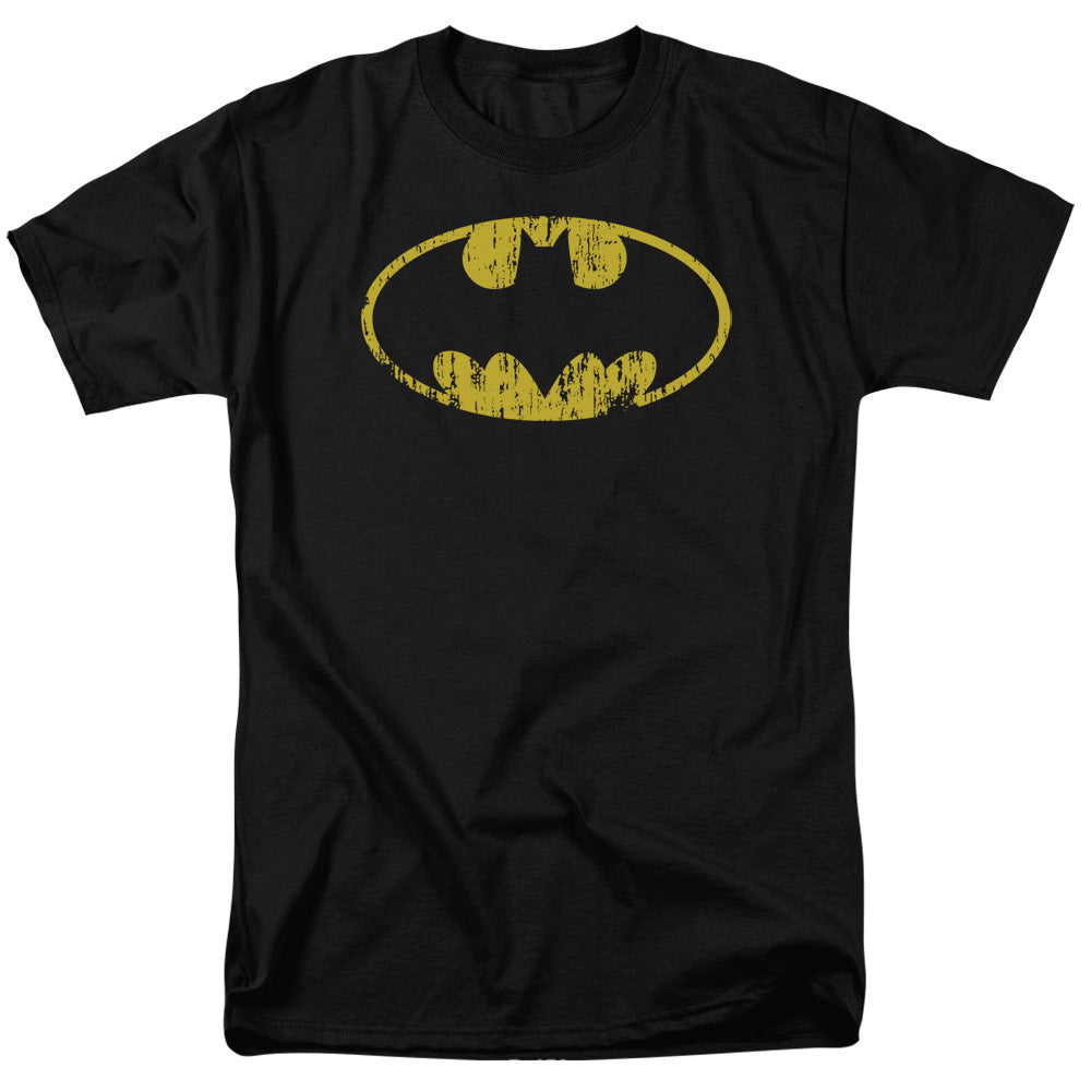 AN OFFCIALLY LICENSED BATMAN CLASSIC LOGO DISTRESSED MEN'S REGULAR FIT T-SHIRT BLACK