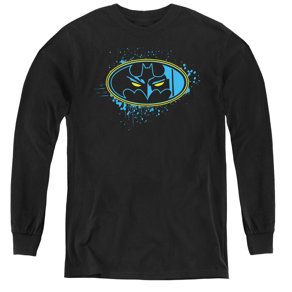 AN OFFCIALLY LICENSED BATMAN EYES IN THE DARKNESS YOUTH LONG SLEEVE T-SHIRT BLACK