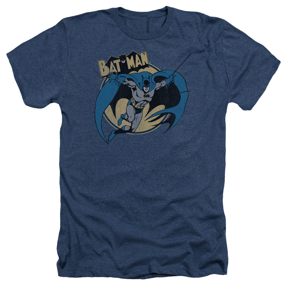 AN OFFCIALLY LICENSED BATMAN THROUGH THE NIGHT MEN'S HEATHER T-SHIRT NAVY