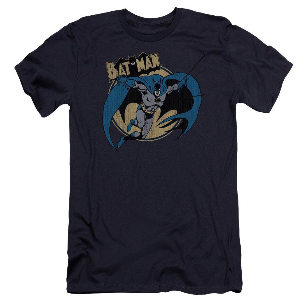 AN OFFCIALLY LICENSED BATMAN THROUGH THE NIGHT MEN'S PREMIUM SLIM FIT T-SHIRT NAVY