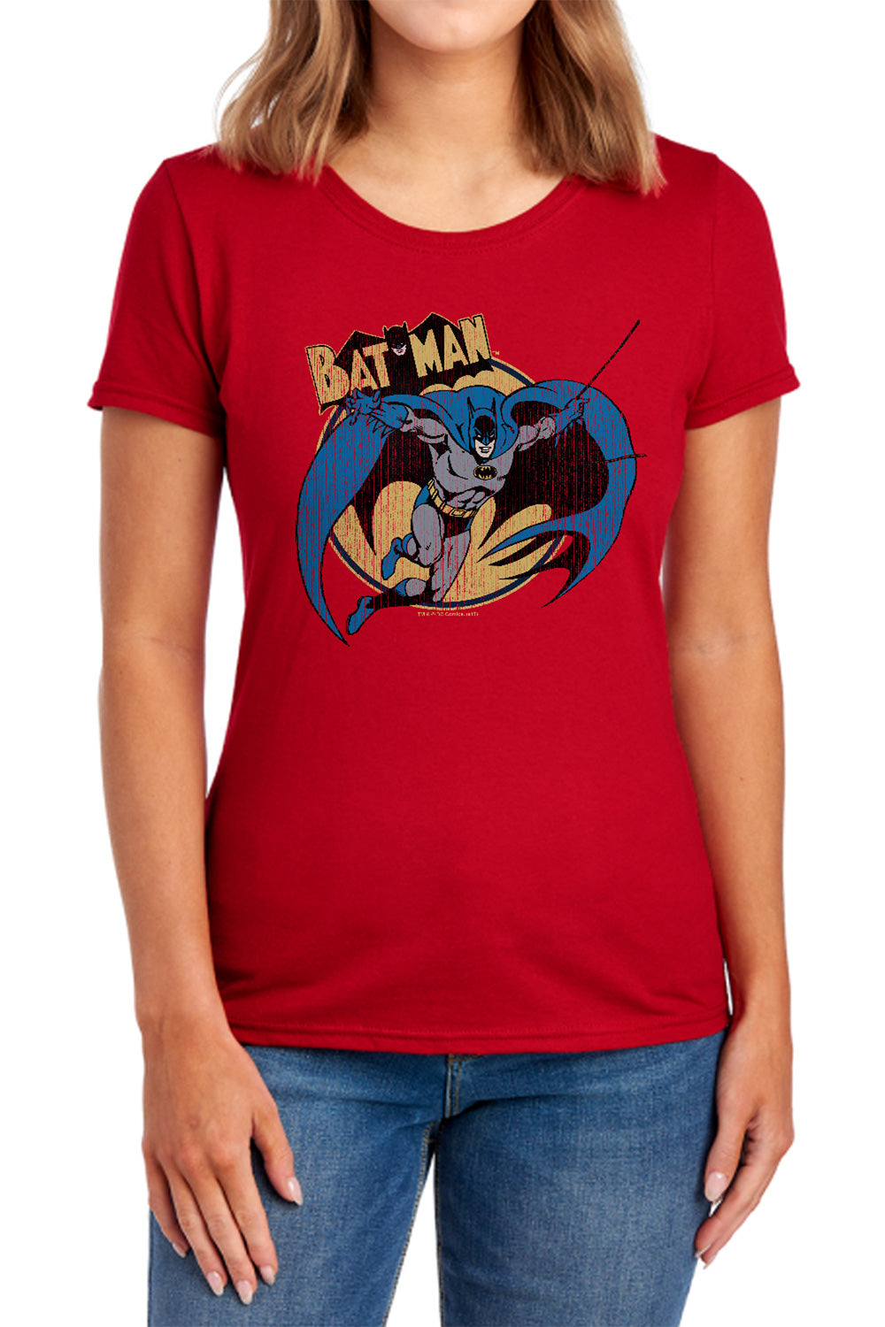 AN OFFCIALLY LICENSED BATMAN THROUGH THE NIGHT WOMEN'S REGULAR FIT T-SHIRT NAVY