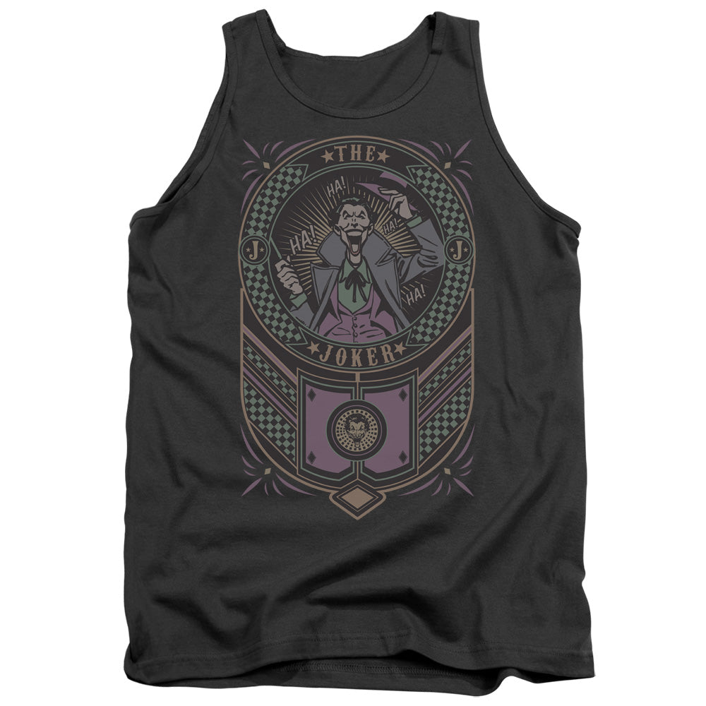 AN OFFCIALLY LICENSED BATMAN JOKER CHECKERED SIGN ADULT UNISEX TANK TOP CHARCOAL