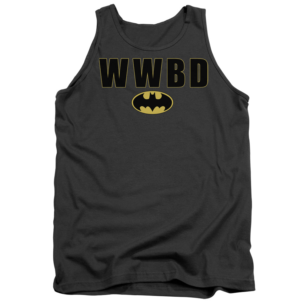 AN OFFCIALLY LICENSED BATMAN WWBD LOGO ADULT UNISEX TANK TOP CHARCOAL