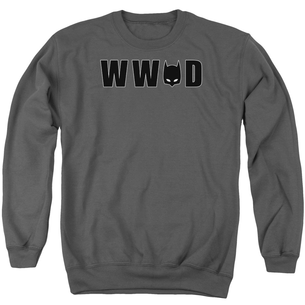 AN OFFCIALLY LICENSED BATMAN WWBD MASK ADULT UNISEX CREWNECK SWEATSHIRT CHARCOAL