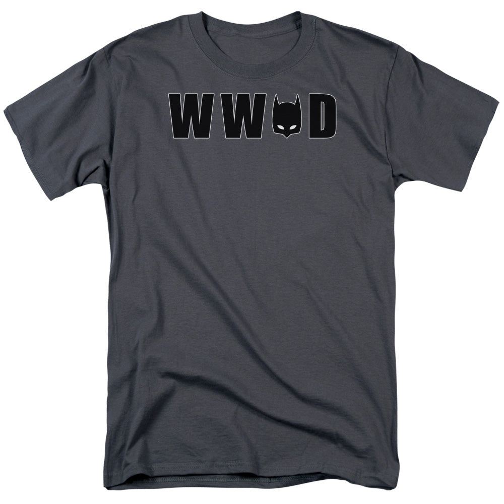 AN OFFCIALLY LICENSED BATMAN WWBD MASK MEN'S REGULAR FIT T-SHIRT CHARCOAL