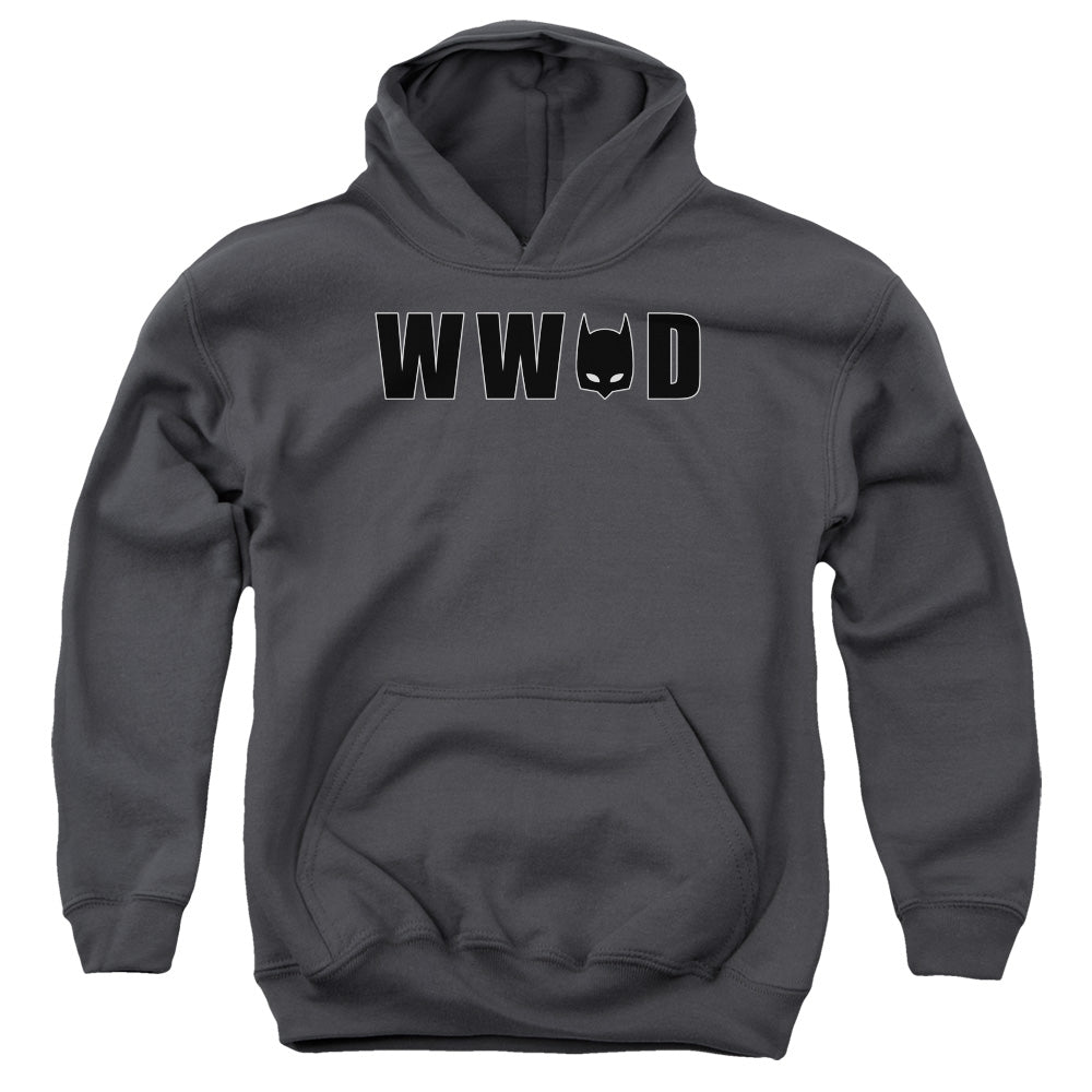 AN OFFCIALLY LICENSED BATMAN WWBD MASK YOUTH HOODIE CHARCOAL
