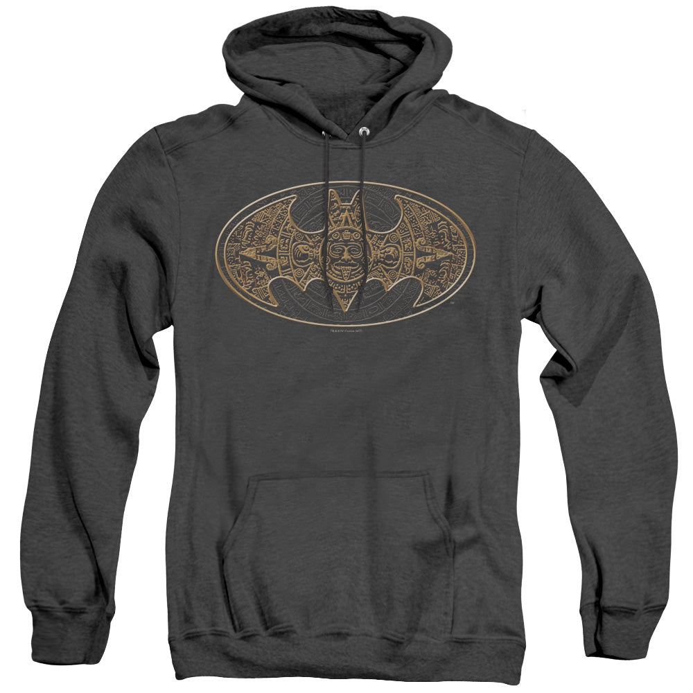 AN OFFCIALLY LICENSED BATMAN AZTEC BAT LOGO ADULT UNISEX HEATHER PULLOVER HOODIE BLACK