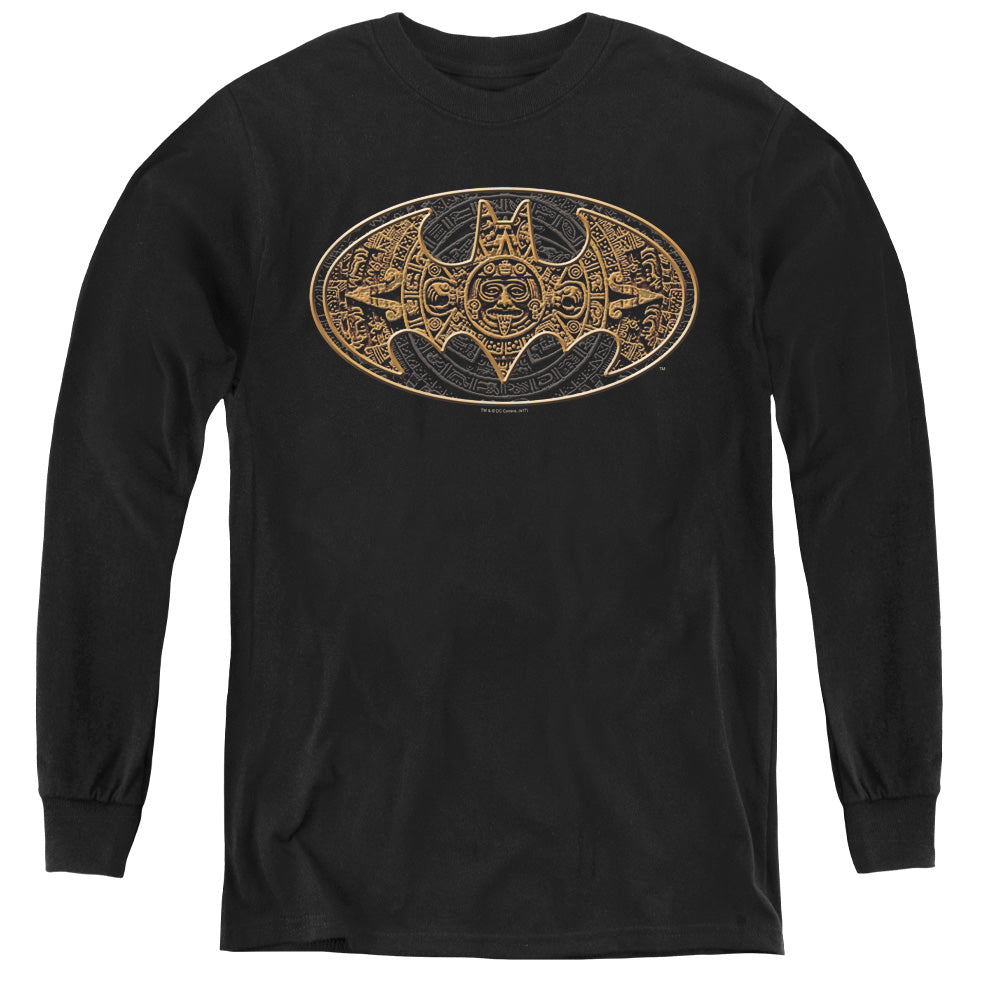 AN OFFCIALLY LICENSED BATMAN AZTEC BAT LOGO YOUTH LONG SLEEVE T-SHIRT BLACK