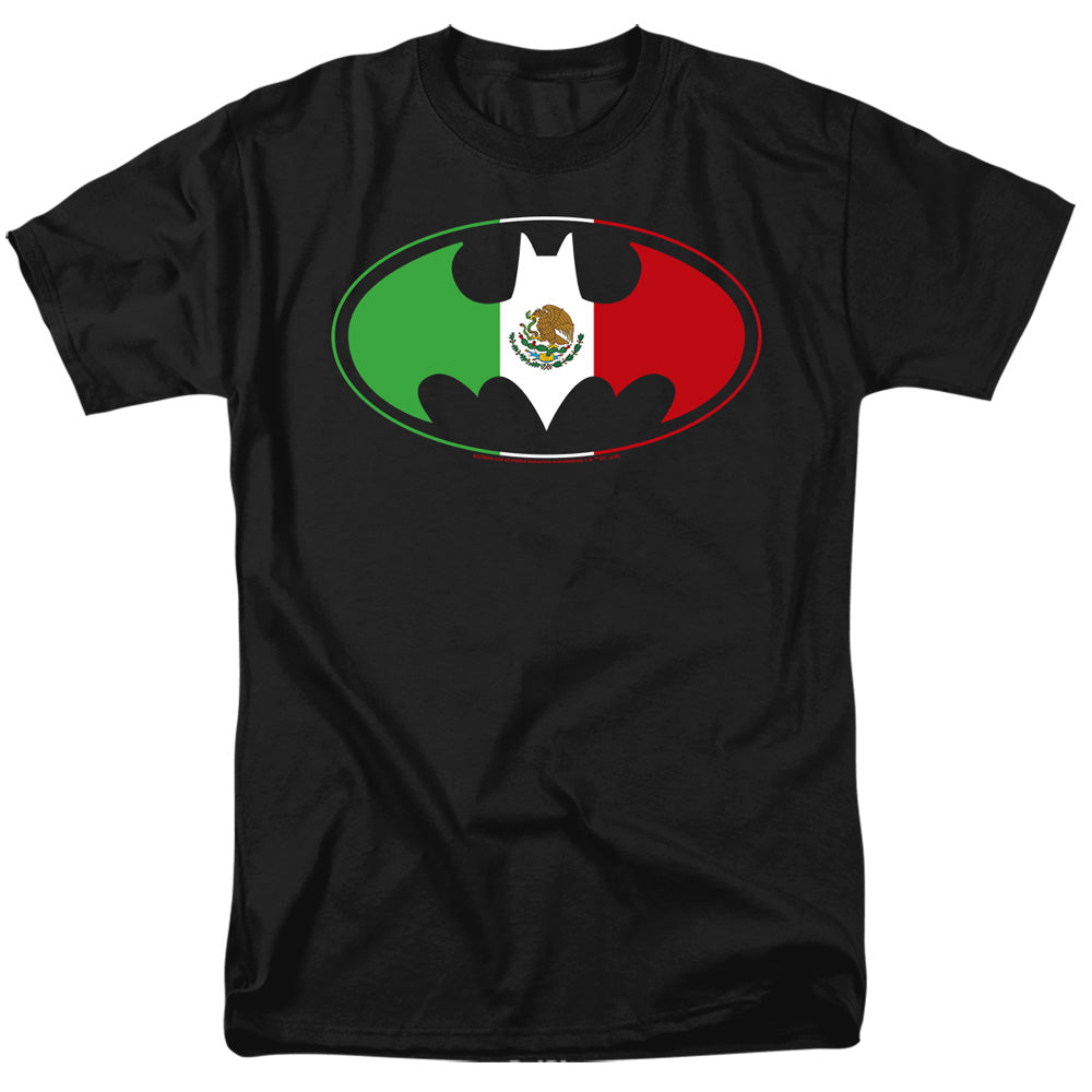 AN OFFCIALLY LICENSED BATMAN MEXICAN FLAG SHIELD MEN'S REGULAR FIT T-SHIRT BLACK