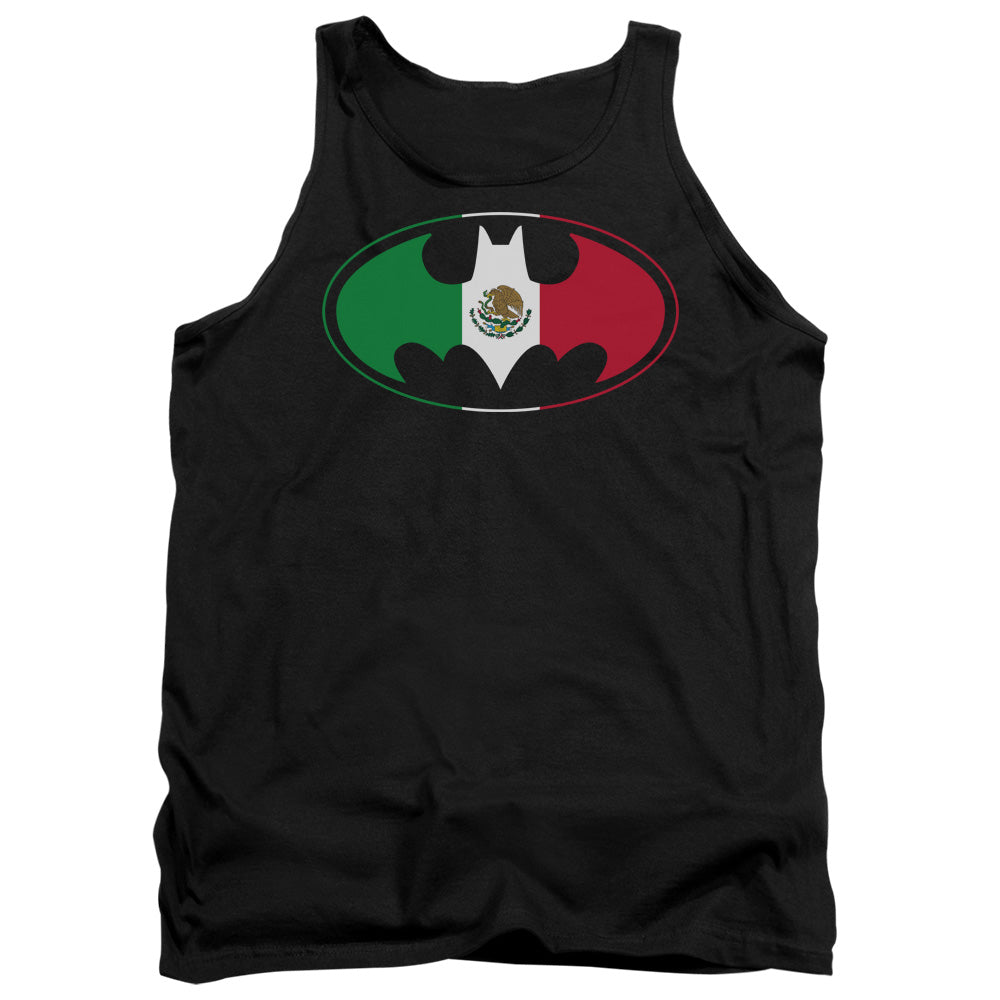 AN OFFCIALLY LICENSED BATMAN MEXICAN FLAG SHIELD ADULT UNISEX TANK TOP BLACK