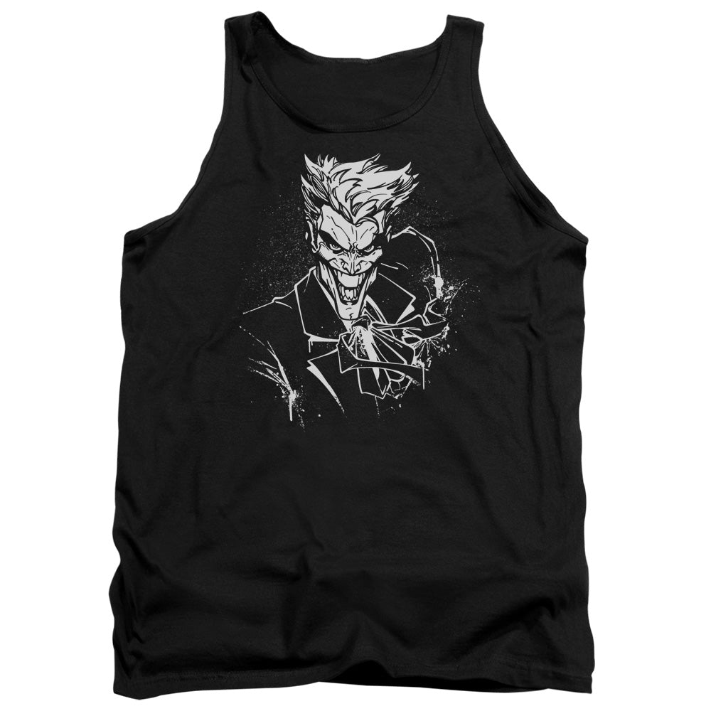 AN OFFCIALLY LICENSED BATMAN JOKERS SPLATTER SMILE ADULT UNISEX TANK TOP BLACK