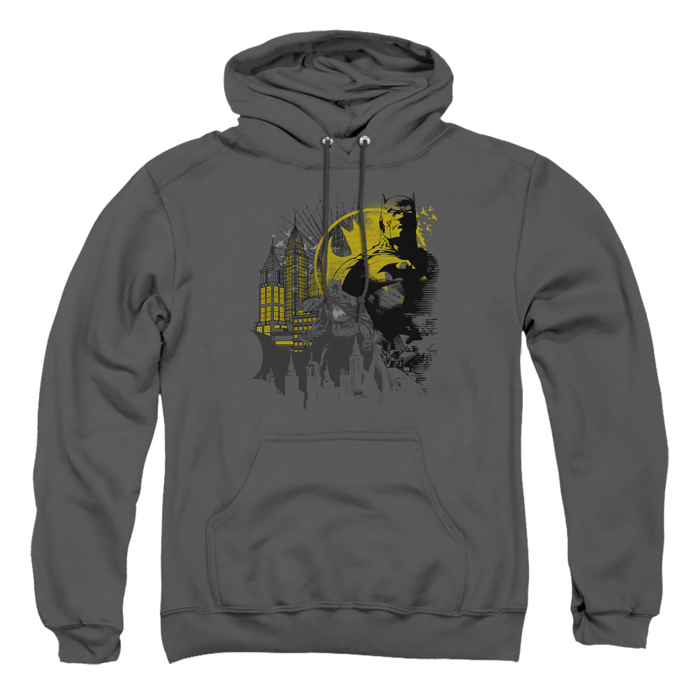 AN OFFCIALLY LICENSED BATMAN THE DARK CITY ADULT UNISEX PULLOVER HOODIE CHARCOAL