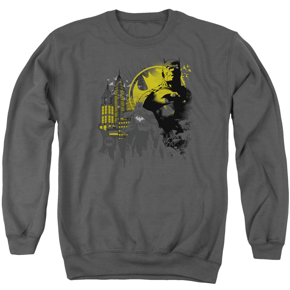 AN OFFCIALLY LICENSED BATMAN THE DARK CITY ADULT UNISEX CREWNECK SWEATSHIRT CHARCOAL