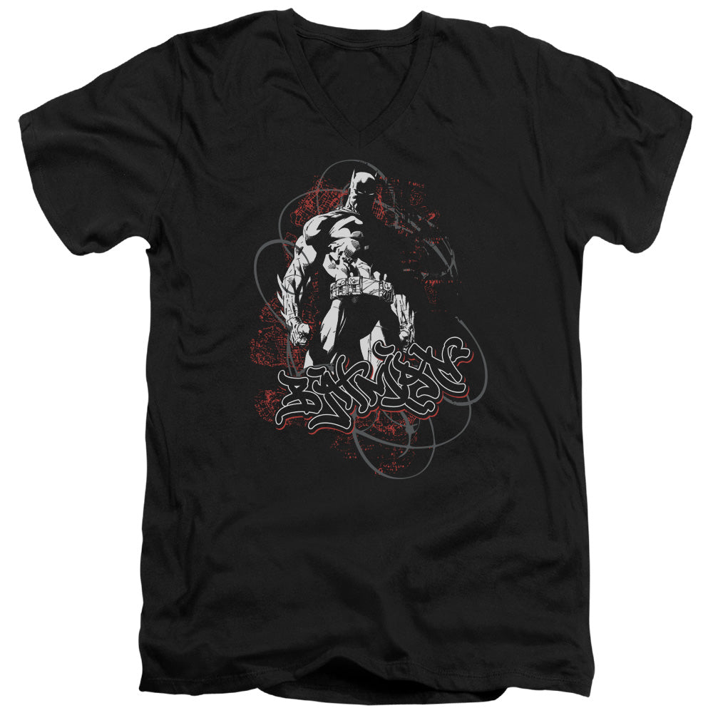 AN OFFCIALLY LICENSED BATMAN URBAN GOTHAM MEN'S V-NECK T-SHIRT BLACK