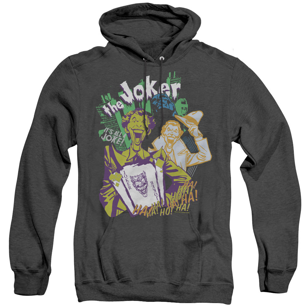 AN OFFCIALLY LICENSED BATMAN ITS ALL A JOKE ADULT UNISEX HEATHER PULLOVER HOODIE BLACK