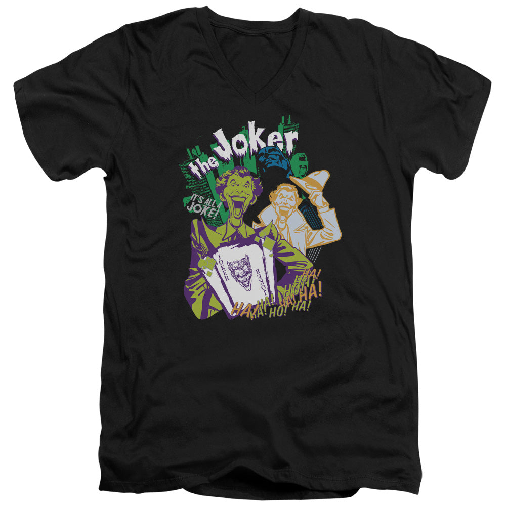 AN OFFCIALLY LICENSED BATMAN ITS ALL A JOKE MEN'S V-NECK T-SHIRT BLACK