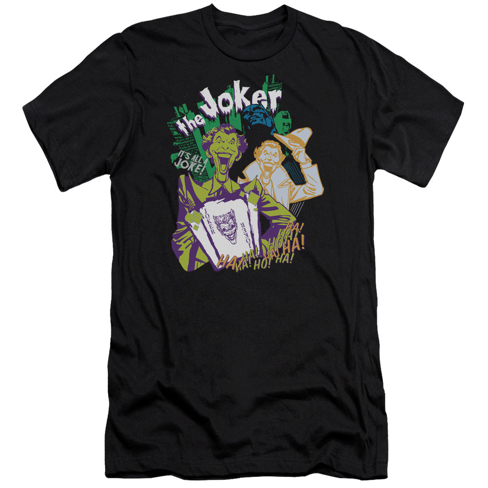 AN OFFCIALLY LICENSED BATMAN ITS ALL A JOKE MEN'S PREMIUM SLIM FIT T-SHIRT BLACK