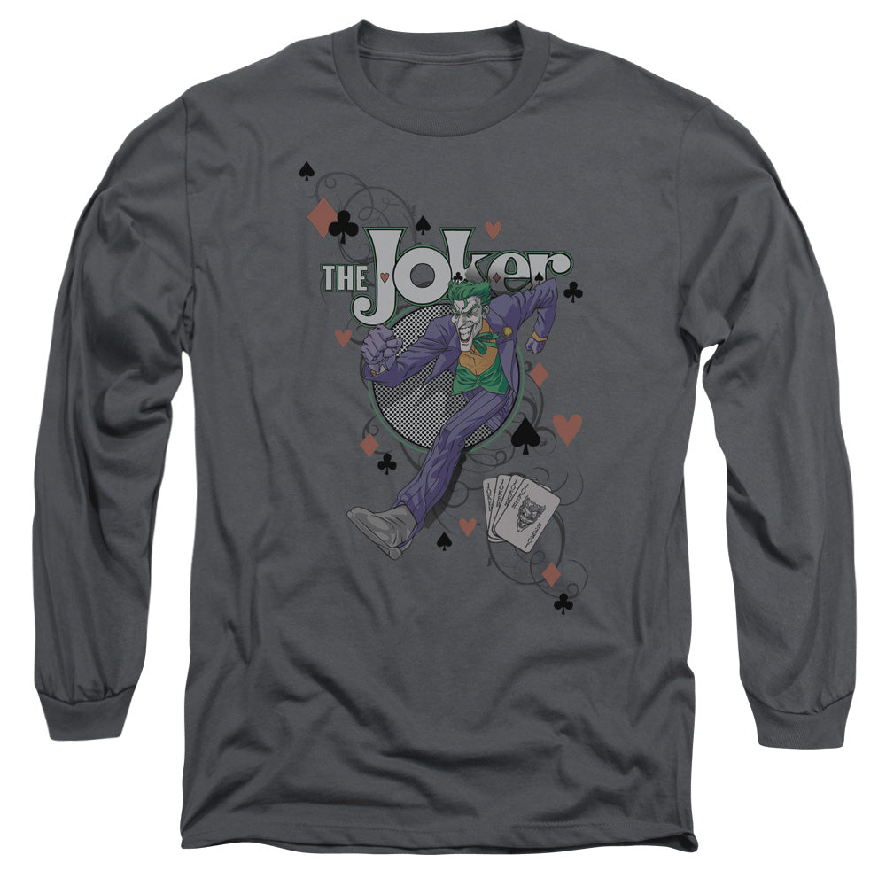 AN OFFCIALLY LICENSED BATMAN ALWAYS A JOKER MEN'S LONG SLEEVE T-SHIRT CHARCOAL