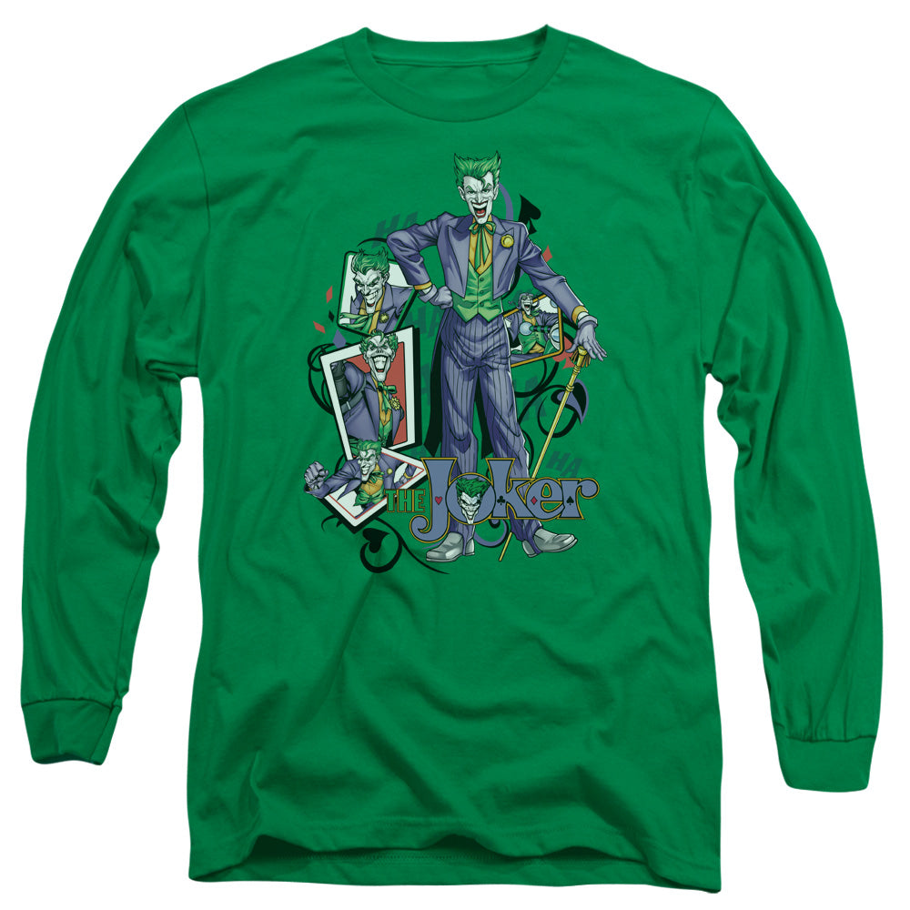 AN OFFCIALLY LICENSED BATMAN WILD CARDS MEN'S LONG SLEEVE T-SHIRT KELLY GREEN