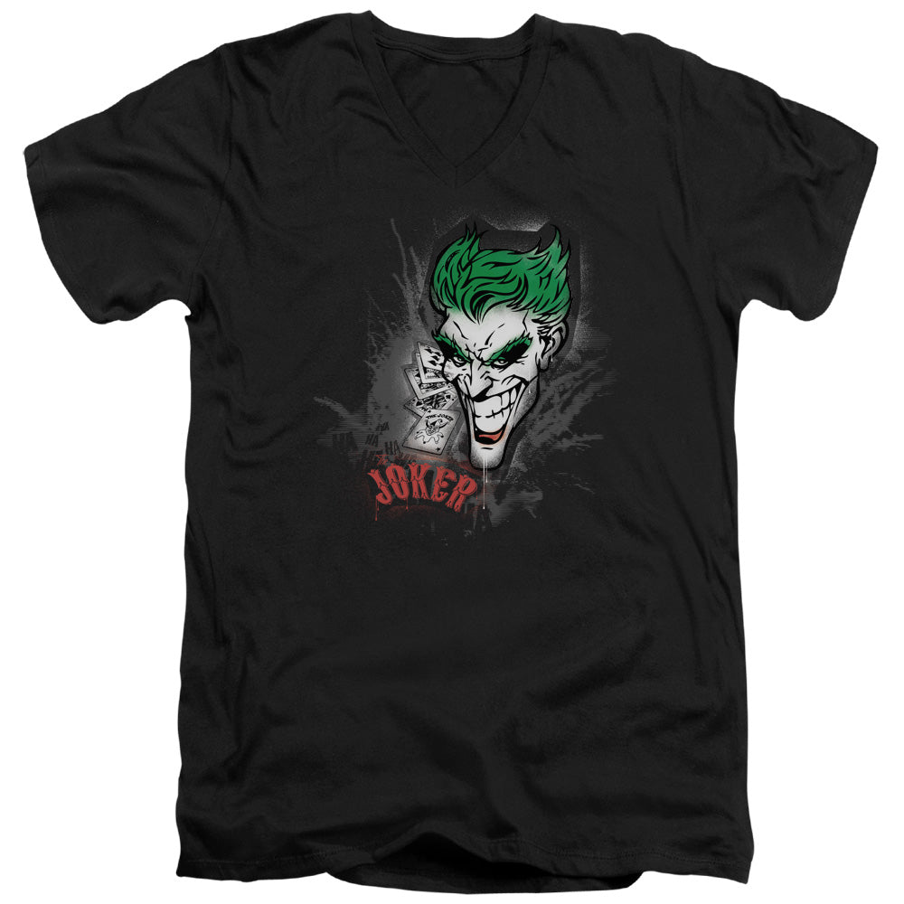 AN OFFCIALLY LICENSED BATMAN JOKER SPRAYS THE CITY MEN'S V-NECK T-SHIRT BLACK