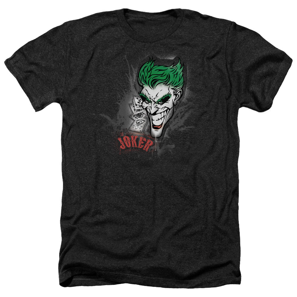 AN OFFCIALLY LICENSED BATMAN JOKER SPRAYS THE CITY MEN'S HEATHER T-SHIRT CHARCOAL