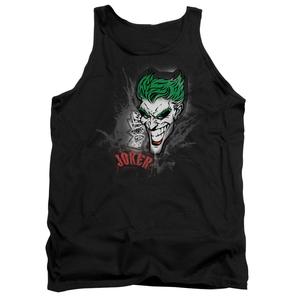 AN OFFCIALLY LICENSED BATMAN JOKER SPRAYS THE CITY ADULT UNISEX TANK TOP BLACK