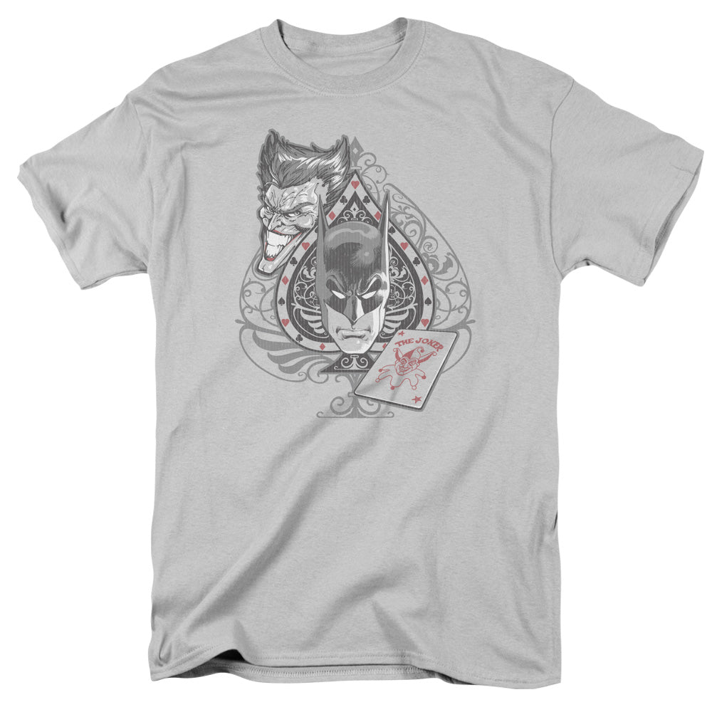 AN OFFCIALLY LICENSED BATMAN BATMANS FACE MEN'S REGULAR FIT T-SHIRT SILVER