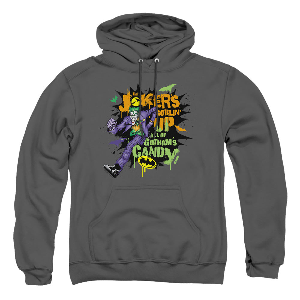 AN OFFCIALLY LICENSED BATMAN GOBLIN CANDY ADULT UNISEX PULLOVER HOODIE CHARCOAL