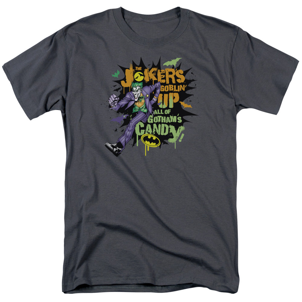 AN OFFCIALLY LICENSED BATMAN GOBLIN CANDY MEN'S REGULAR FIT T-SHIRT CHARCOAL