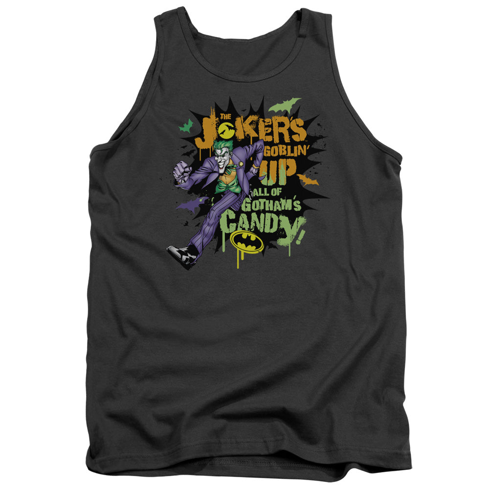AN OFFCIALLY LICENSED BATMAN GOBLIN CANDY ADULT UNISEX TANK TOP CHARCOAL