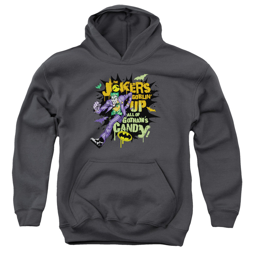 AN OFFCIALLY LICENSED BATMAN GOBLIN CANDY YOUTH HOODIE CHARCOAL