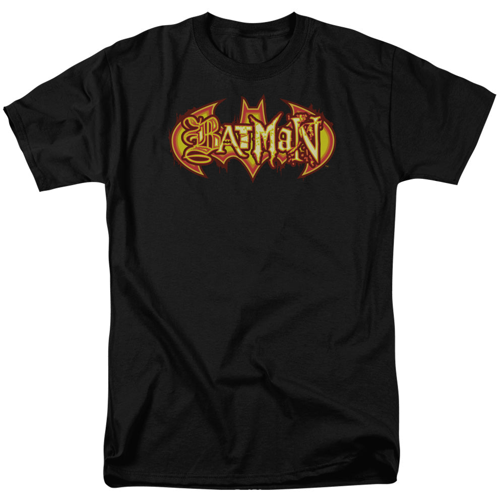 AN OFFCIALLY LICENSED BATMAN FIERY SHIELD MEN'S REGULAR FIT T-SHIRT BLACK