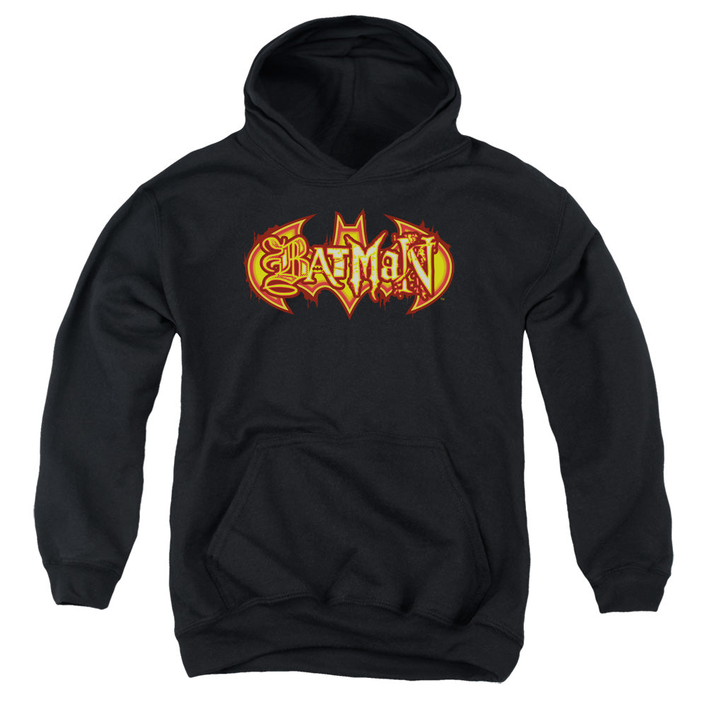 AN OFFCIALLY LICENSED BATMAN FIERY SHIELD YOUTH HOODIE BLACK