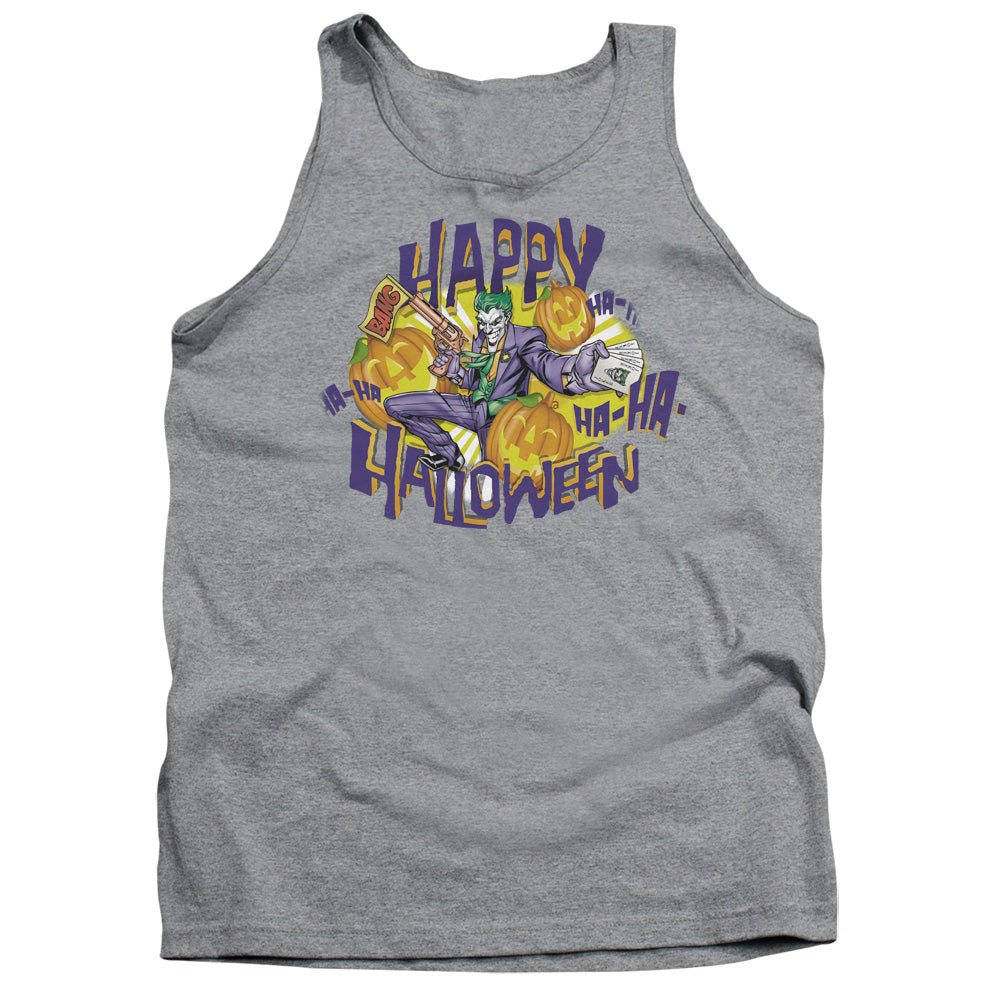 AN OFFCIALLY LICENSED BATMAN HA HA HALLOWEEN ADULT UNISEX TANK TOP ATHLETIC HEATHER