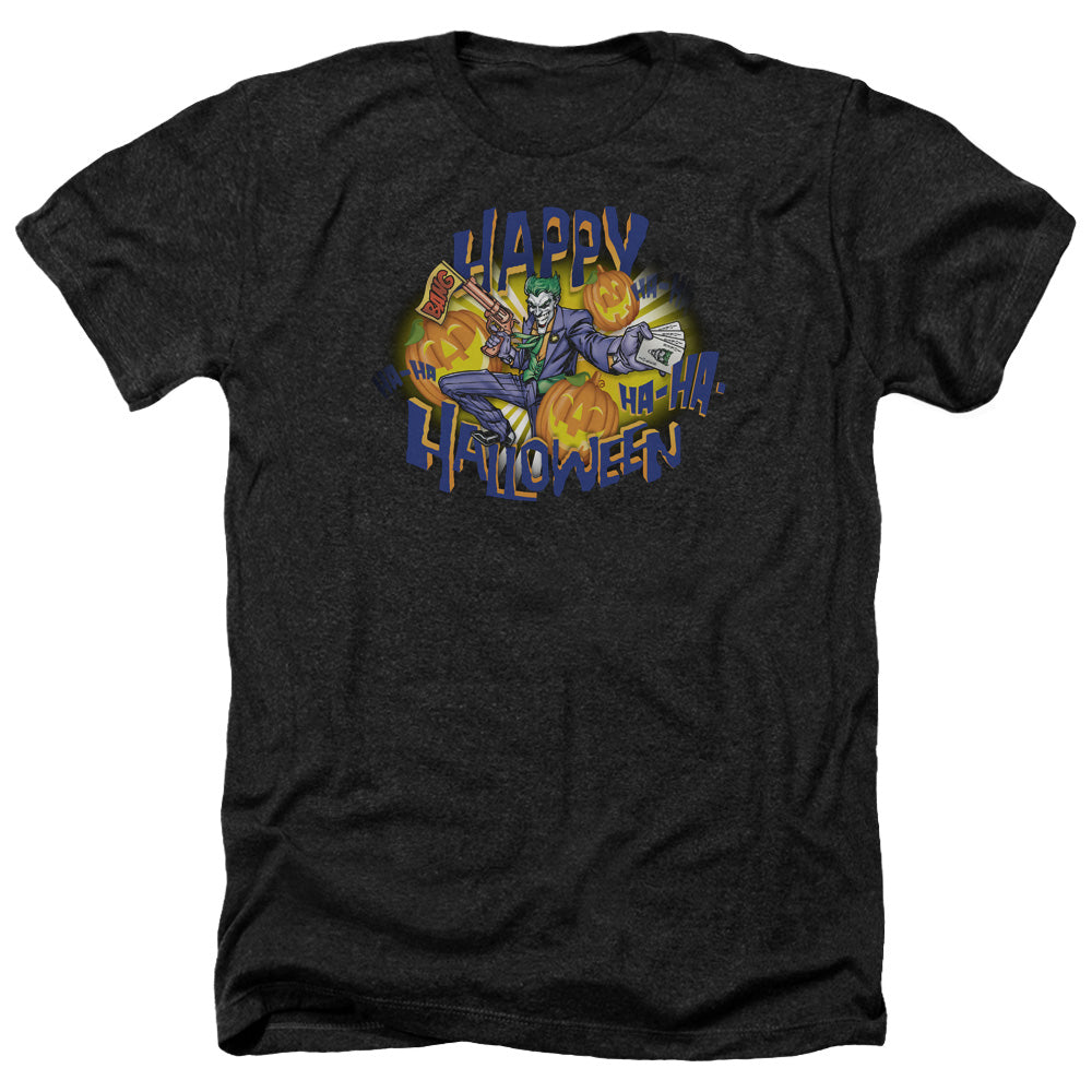 AN OFFCIALLY LICENSED BATMAN HA HA HALLOWEEN MEN'S HEATHER T-SHIRT CHARCOAL