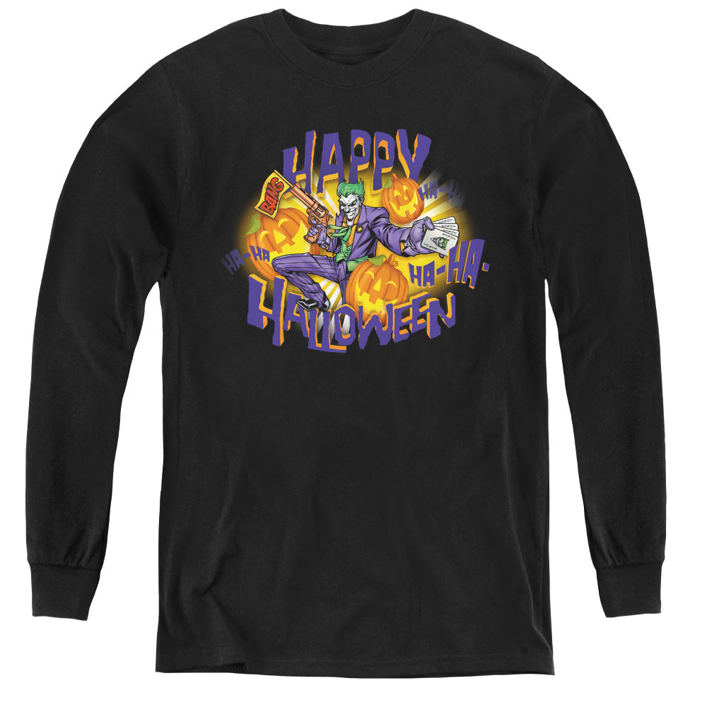 AN OFFCIALLY LICENSED BATMAN HA HA HALLOWEEN YOUTH LONG SLEEVE T-SHIRT BLACK
