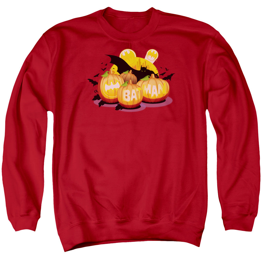 AN OFFCIALLY LICENSED BATMAN BAT O LANTERNS ADULT UNISEX CREWNECK SWEATSHIRT RED