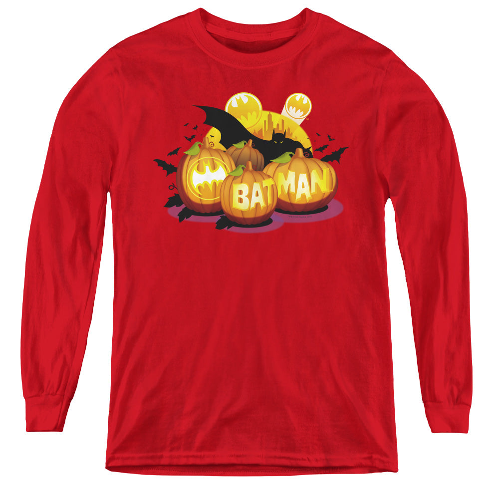 AN OFFCIALLY LICENSED BATMAN BAT O LANTERNS YOUTH LONG SLEEVE T-SHIRT RED