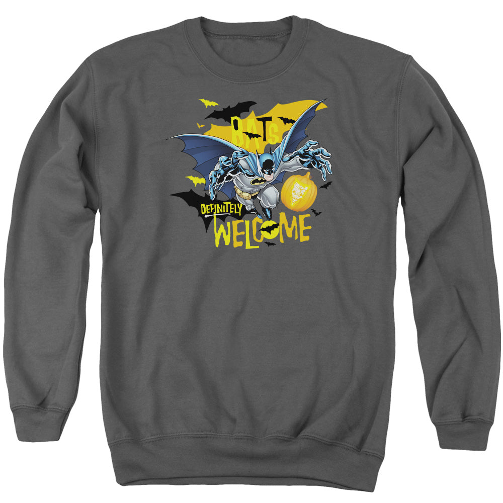 AN OFFCIALLY LICENSED BATMAN BATS WELCOME ADULT UNISEX CREWNECK SWEATSHIRT CHARCOAL