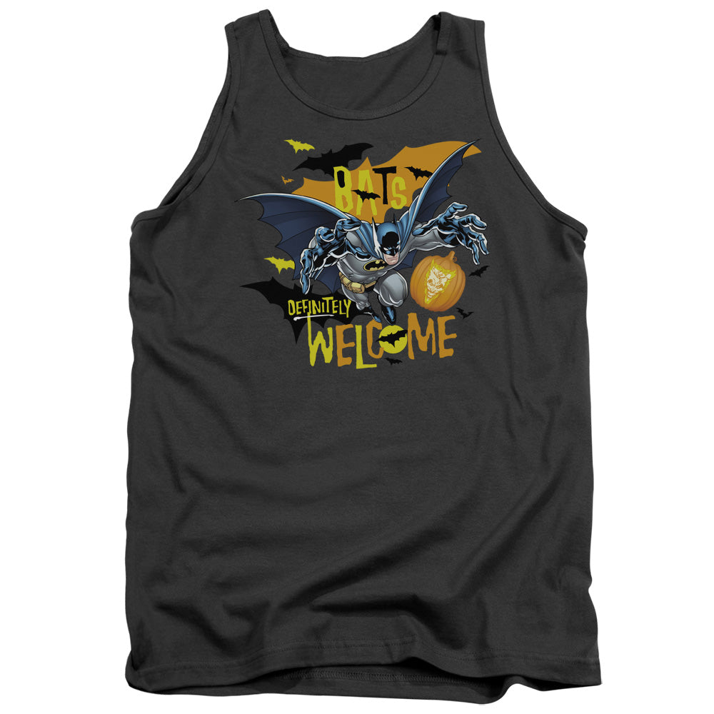 AN OFFCIALLY LICENSED BATMAN BATS WELCOME ADULT UNISEX TANK TOP CHARCOAL