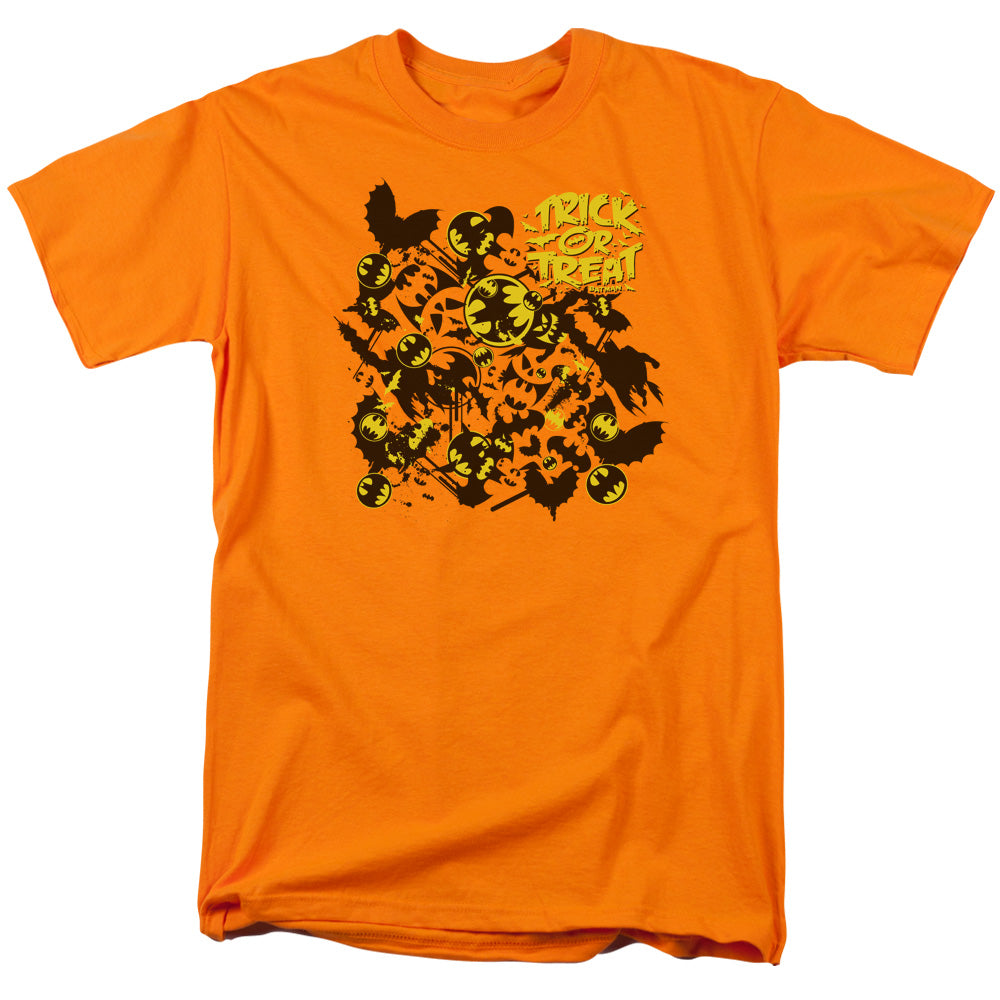 AN OFFCIALLY LICENSED BATMAN TRICK OR TREAT COLLAGE MEN'S REGULAR FIT T-SHIRT ORANGE