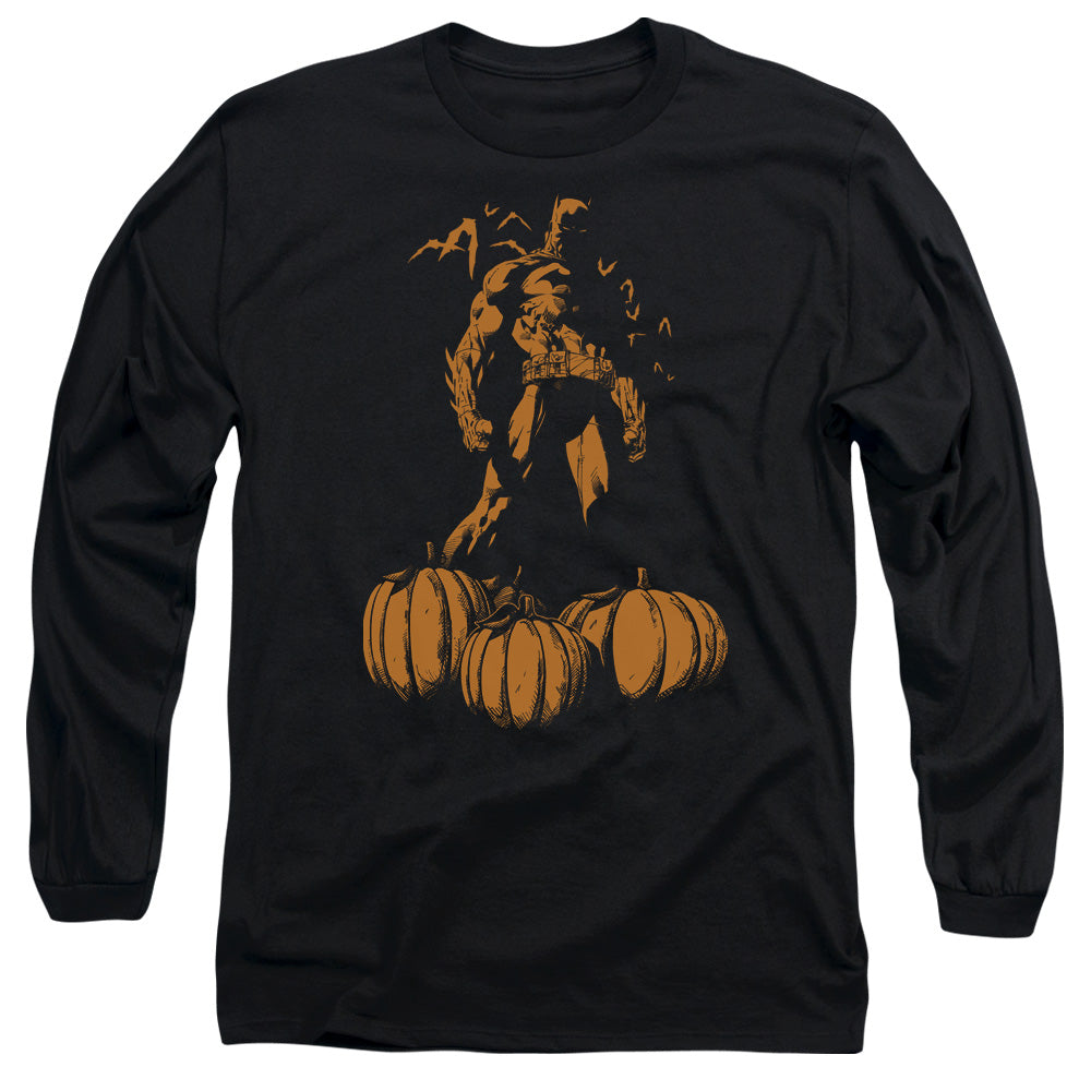 AN OFFCIALLY LICENSED BATMAN A BAT AMONG PUMPKINS MEN'S LONG SLEEVE T-SHIRT BLACK