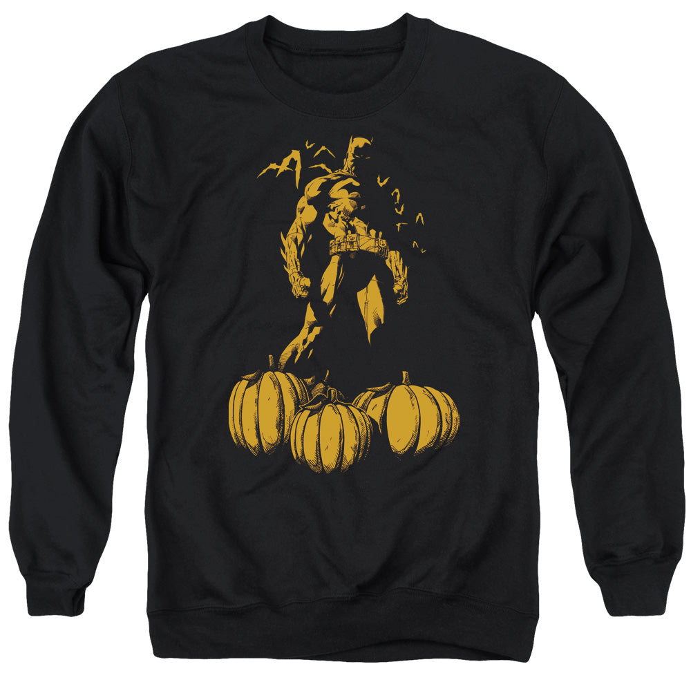 AN OFFCIALLY LICENSED BATMAN A BAT AMONG PUMPKINS ADULT UNISEX CREWNECK SWEATSHIRT BLACK