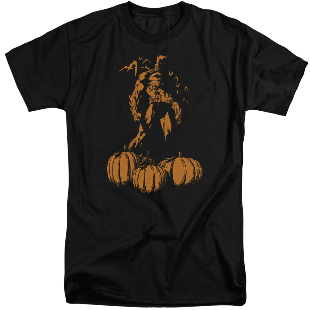 AN OFFCIALLY LICENSED BATMAN A BAT AMONG PUMPKINS MEN'S TALL FIT T-SHIRT BLACK